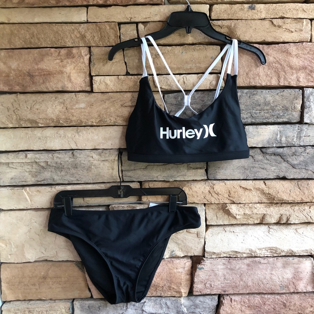 Hurley black white logo bikini swimsuit NWT XL